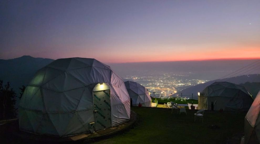 Amazing night view of Rishikesh city from Dome Glamping