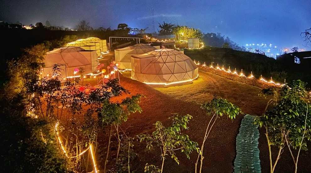 Night View of Nature Vaut Dome in Shivpuri Glamping Rishikesh