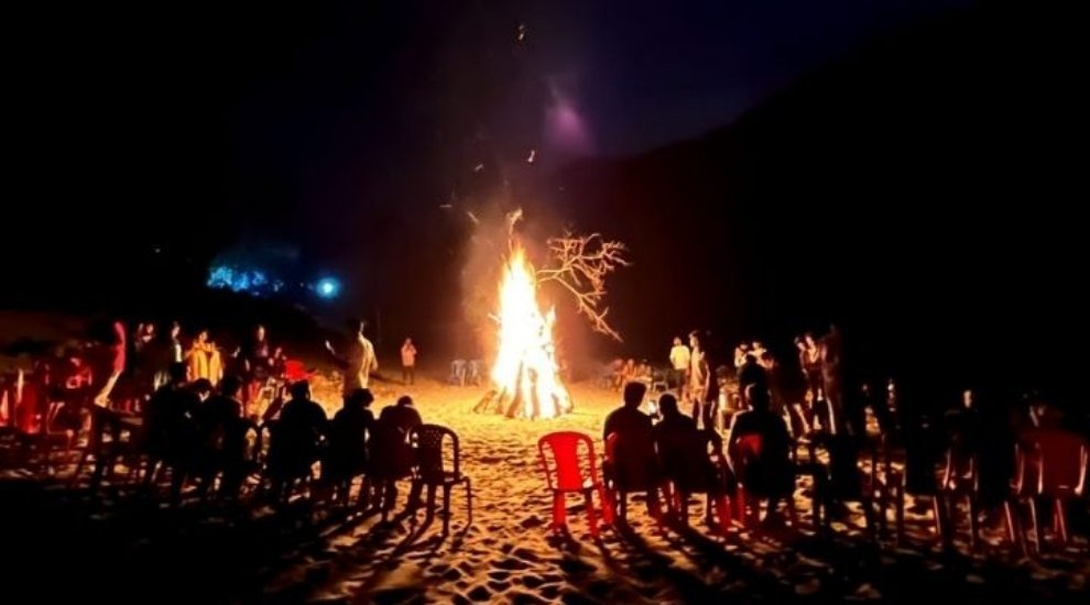 new year party with bonfire